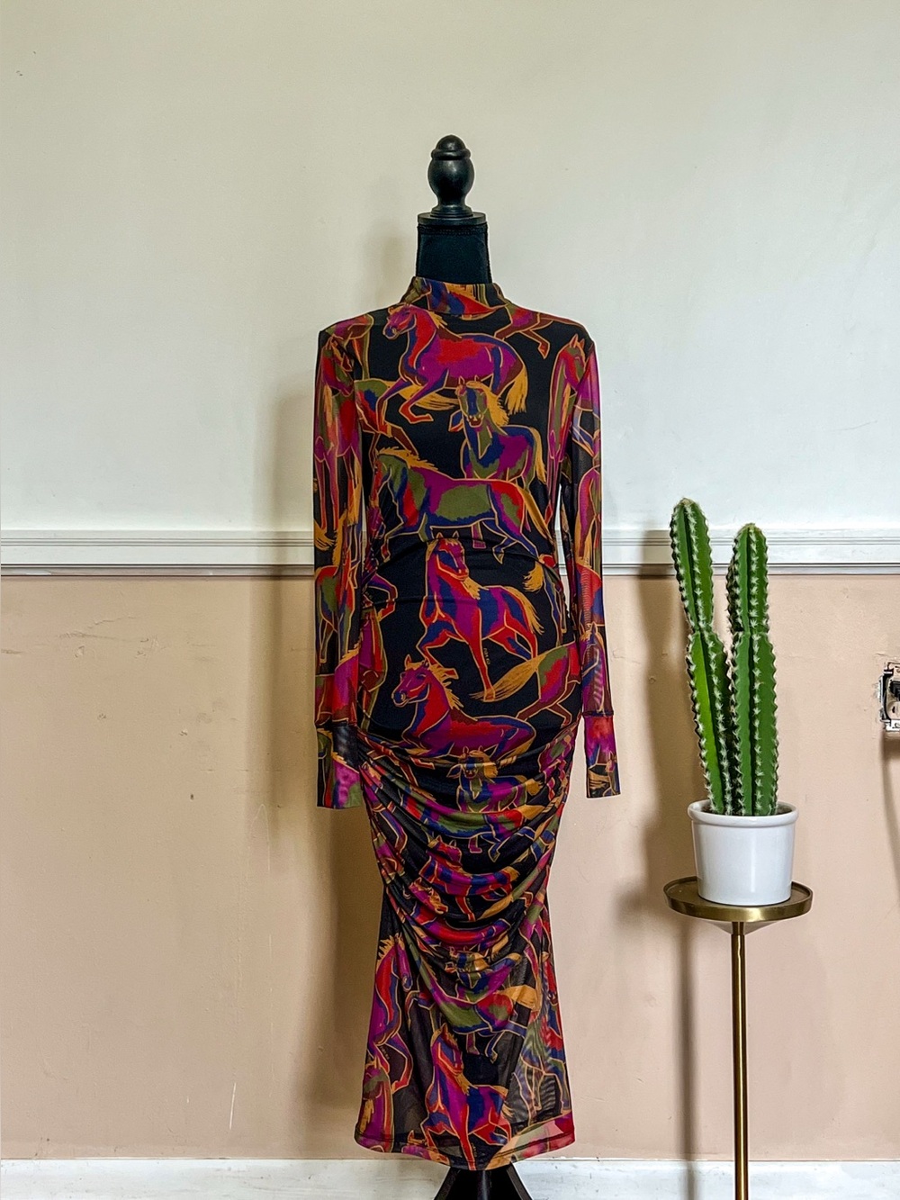 FARM RIO Black Wild Horses Tulle Midi Dress - Picture 2 of 8